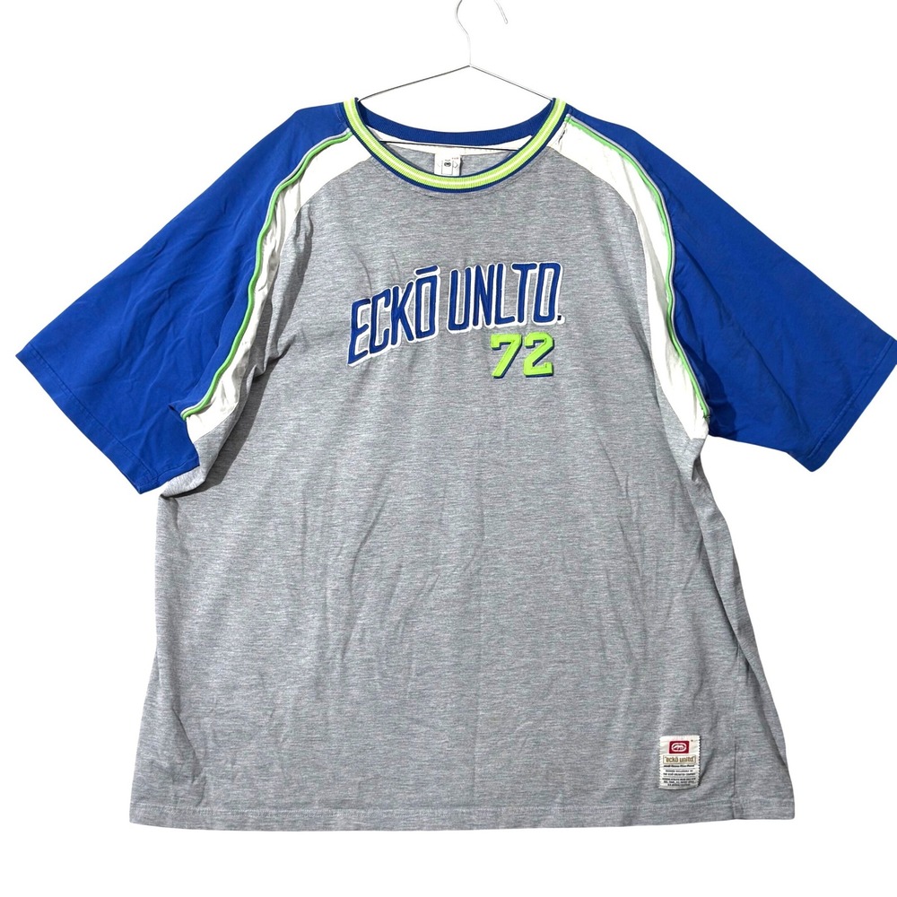Ecko Unltd T-Shirt Mens 3XB Grey Blue Streetwear Raglan Embroidered Logo 72